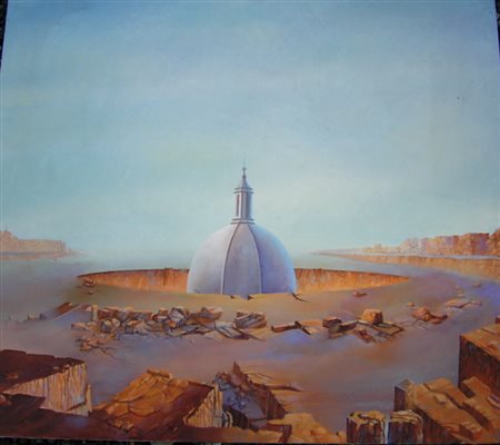 Walter Jervolino "Cattedrale nel deserto" 1973 olio su tela cm 100x100...
