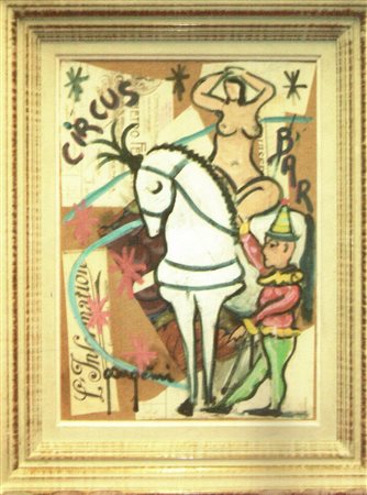 Gangemi "Circus bar" tecnica mista su tavola cm 35x50 Certificato...