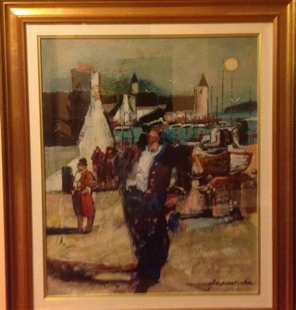 Gianni Sesia della Merla "Capitano di marina" olio e smalti su tavola cm...