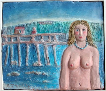Francesco tabusso ,"figura femminile" olio su bassorilievo in terra cotta cm...