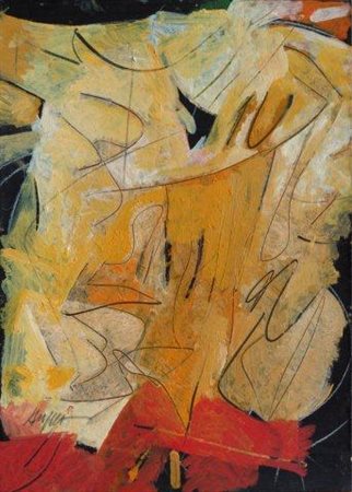 Piero Ruggeri " figura gialla" olio su cartone.Autentica su foto e...