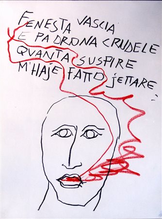 Mimmo Paladino. "Autoritratto con Sicilia".2010 Tecnica mista su carta cm...