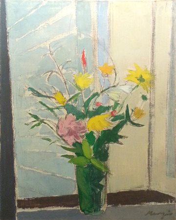 Francesco Menzio ."Fiore alla finestra" 1960. olio su tela cm...