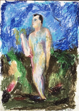 Sandro Chia."figura" 1989. tecnica mista su carta intelata cm 70x50.Autentica...