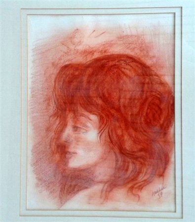 Aligi Sassu. "Volto" sanguigna su carta cm 40x30 Autentica e archivio su foto...