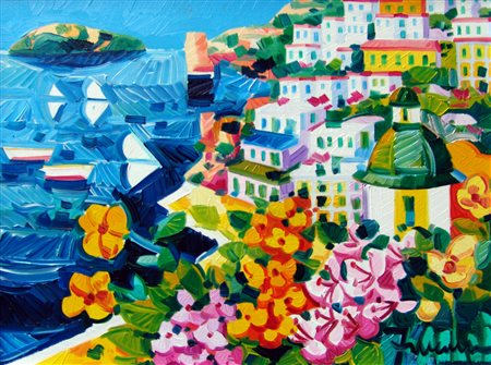 Athos Faccincani."primaverae luci a Positano" Olio su tela cm 30x40.Autentica...