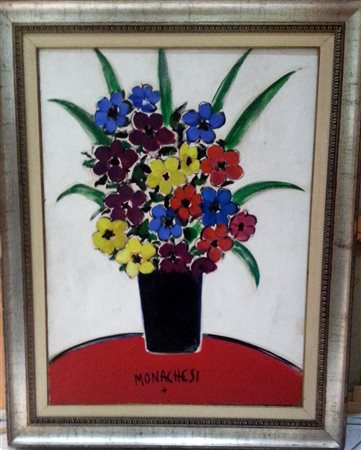Sante Monachesi."vaso di fiori" Olio su tela cm 80x60. firma al retro Angelo...