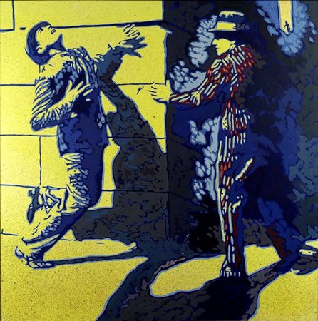 Gia Giacomo Spadari "nemico pubblico Acrilici su tela cm 103x103.Titolo firma...