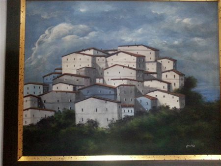 Enotrio Pugliese "paesaggio Calabro" olio su tela cm 70,5x 63. Autentica su...