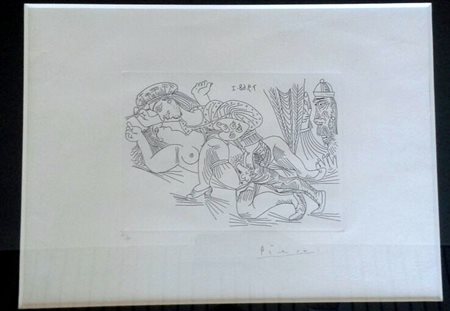 Pablo Picasso "Amanti"1968 incisione su carta arches cm 24x37.opera firmata...