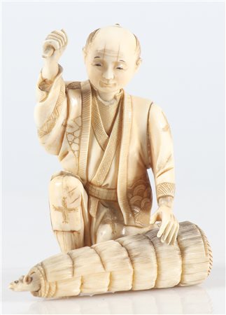 MANIFATTURA GIAPPONESE DEL XIX SECOLO Contadino con contenitore e topolino....