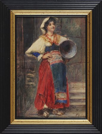 PITTORE ITALIANO DEL XIX SECOLO Popolana. Acquerello su carta. Cm 25,00 x...