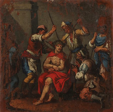 ARTISTA VENETO DEL XVII SECOLO L'incoronazione di spine. Olio su tela . Cm...