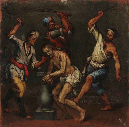ARTISTA VENETO DEL XVII SECOLO Flagellazione. Olio su tela . Cm 39,50 x 39,50.