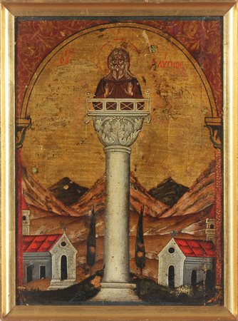 ARTISTA VENETO DEL XVII SECOLO Agios Alipios. Olio su legno. Cm 22,50 x...