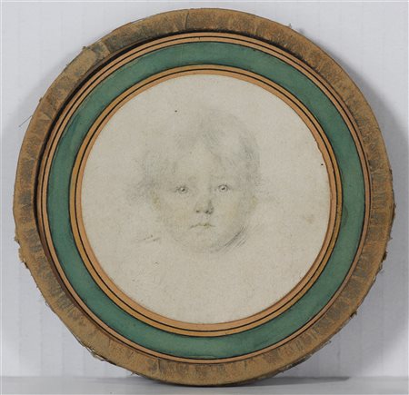 ARTISTA DEL XIX SECOLO Volto di bimbo e bimba,. Matita su carta. Cm 8,00 x 9,50.