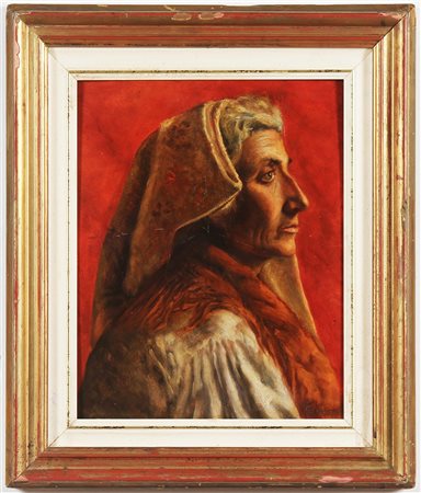 CIANI CESARE (1854 - 1921) Volto di donna,. Olio su cartoncino. Cm 26,00 x...