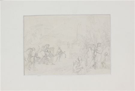 ARTISTA NEOCLASSICO Scena classica con carro, cavalli e personaggi. Matita su...