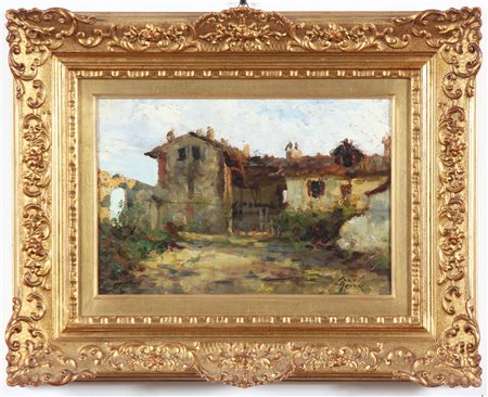 AGAZZI CARLO PAOLO (1870 - 1922) Cascina. Olio su tavola. Cm 30,00 x 20,00....