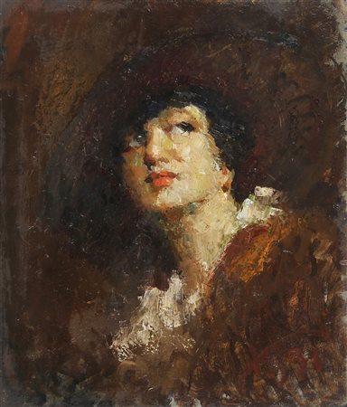 ANONIMO Ritratto di giovane. Olio su tavola. Cm 49,00 x 57,00. Tracce di...