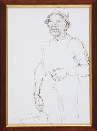 MUSITELLI GIULIO VITO (1901 - 1990) Figura maschile. 1989. Biro su carta. Cm...