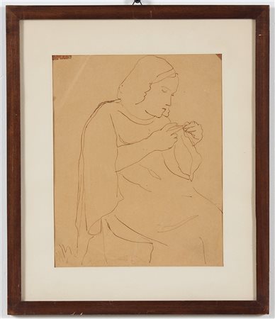 MUSITELLI GIULIO VITO (1901 - 1990) Donna che cuce. Penna su carta. Cm 20,00...