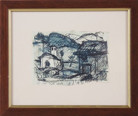 MUSITELLI GIULIO VITO (1901 - 1990) Casolare, studio. 1949. Tecnica mista su...