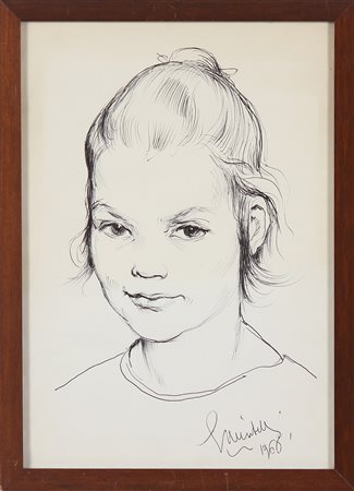 MUSITELLI GIULIO VITO (1901 - 1990) Volto femminile. 1966. Penna su carta. Cm...