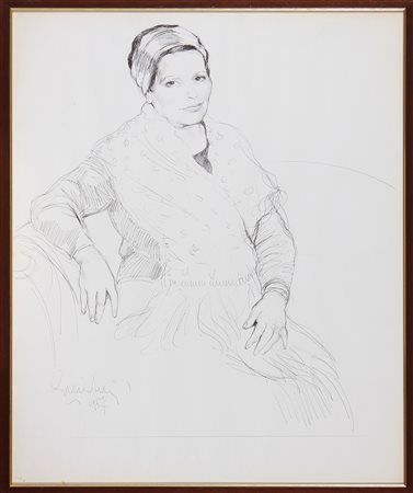 MUSITELLI GIULIO VITO (1901 - 1990) Ritratto femminile. Carboncino su carta....