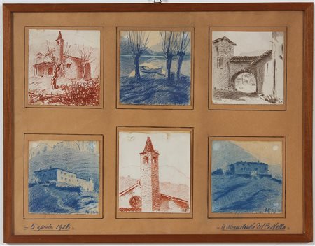 MUSITELLI FERMO (1879 - 1962) Castello. 1926. Tecnica mista su carta. Cm...