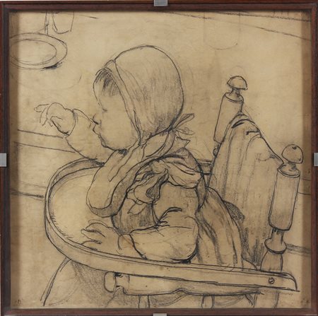 MUSITELLI GIULIO VITO (1901 - 1990) Infante. Carboncino su carta incollata su...