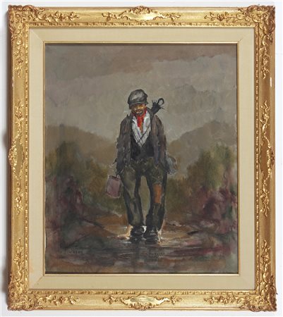 CAFRA FRANCESCO Viandante. Olio su tela . Cm 50,00 x 60,00. Firma in basso a...