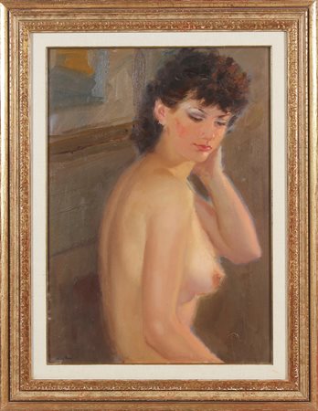 RICCI PIERO (n. 1919) La modella. 1973. Olio su tavola. Cm 50,00 x 70,00....