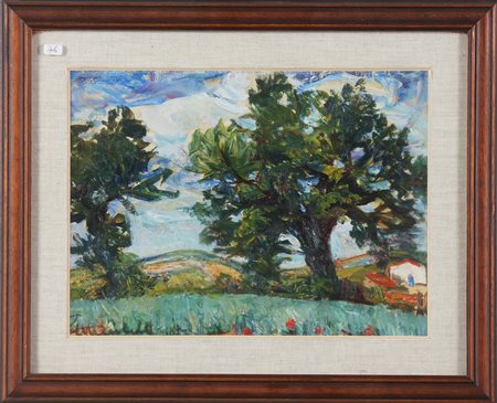 MUSITELLI GIULIO VITO (1901 - 1990) Paesaggio. Olio su cartone pressato. Cm...