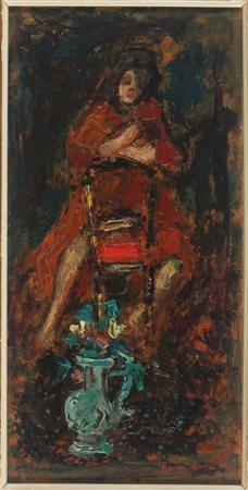 BONOMELLI ROMEO (1871 - 1943) Figura di donna. Olio su faesite. Cm 35,00 x...