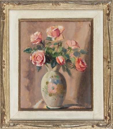 MAZZOLI GINO (1900 - 1974) Natura morta di fiori. Olio su faesite. Cm 24,00 x...