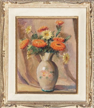MAZZOLI GINO (1900 - 1974) Natura morta di fiori. Olio su faesite. Cm 24,00 x...