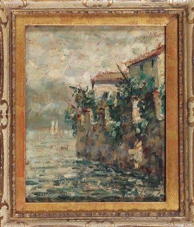 FIESSI ANGELO (1891 - 1977) Carzano, Montisola. Olio su tavola. Cm 20,00 x...