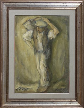 Contadino. Olio su tela . Cm 50,00 x 70,00. Firma in basso a destra.