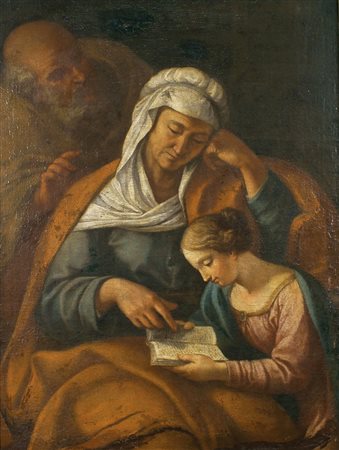 SCUOLA ROMANA XVIII Sec. "La lettura di Maria", olio su tela, entro cornice...
