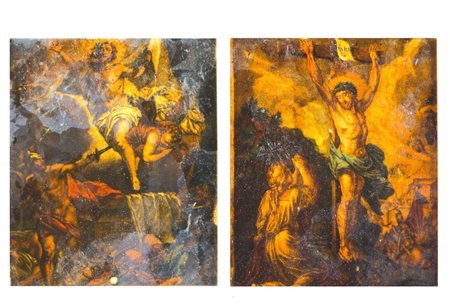 SCUOLA ITALIANA XIX Sec. "Scene dalla passione di Cristo", coppia di dipinti...