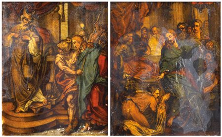 SCUOLA ITALIANA XIX Sec. "Scene dalla passione di Cristo", coppia di dipinti...