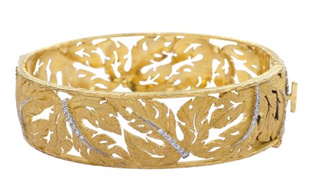 BRACCIALE MANETTA IN ORO GIALLO SATINATO 18KT anni 50/60 lavorato a motivo di...