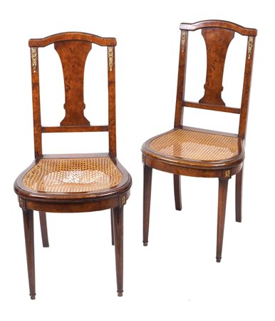 COPPIA DI SEDIE IN MOGANO E RADICA fine XIX Sec. applicazioni in bronzo...