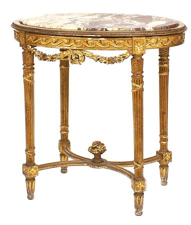 TAVOLO DA CENTRO IN LEGNO DORATO Francia fine del XIX Sec. intagliato e...