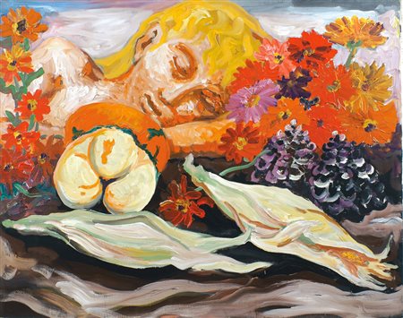 CARLO LEVI Torino 1902 - Roma 1975 "Natura morta con volto di donna", olio su...