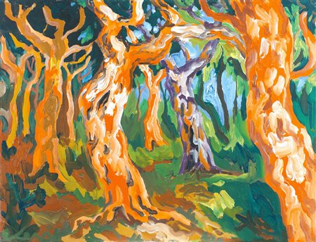 CARLO LEVI Torino 1902 - Roma 1975 "Paesaggio boschivo", olio su tela, anno...