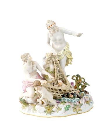 MEISSEN, GRUPPO IN PORCELLANA Germania, fine XIX inizi XX Sec. dipinto in...