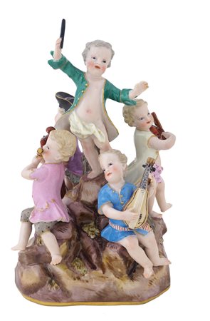 MEISSEN, GRUPPO IN PORCELLANA POLICROMA Germania, XIX Sec. "Concerto di...