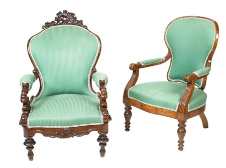 DUE POLTRONE IN MOGANO Inghilterra, XIX Sec. schienali, sedute e braccioli...